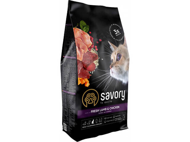 Сухий корм для кошек Savory Adult Cat Steril Fresh Lamb and Chicken 2 кг (4820232630112) - Фото 1