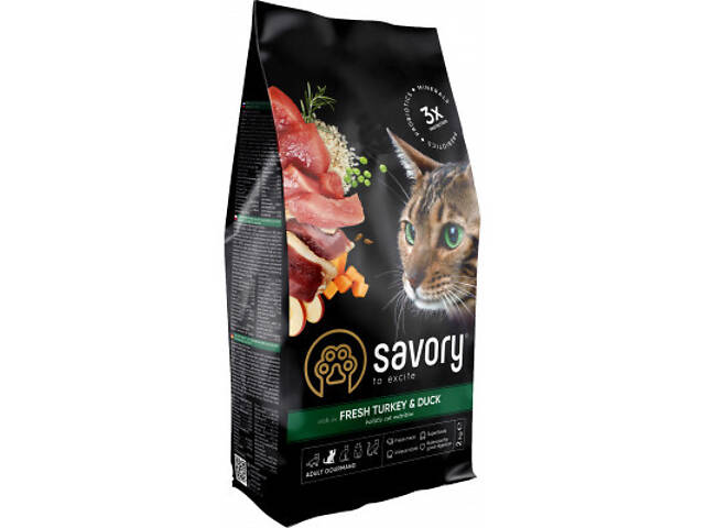 Сухий корм для кошек Savory Adult Cat Gourmand Fresh Turkey and Duck 2 кг (4820232630051) - Фото 1