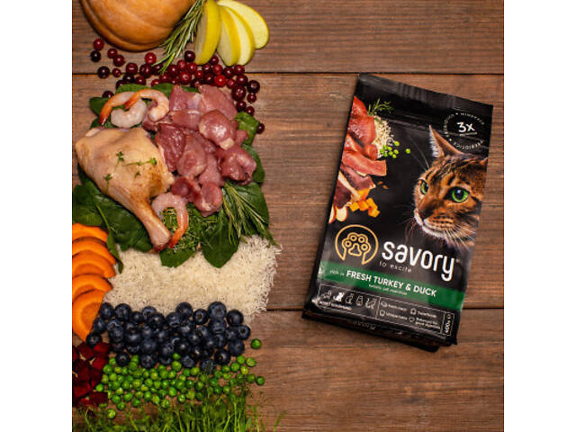 Сухий корм для кошек Savory Adult Cat Gourmand Fresh Turkey and Duck 2 кг (4820232630051) - Фото 6