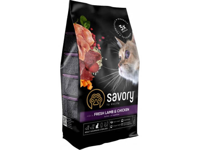 Сухий корм для кошек Savory Adult Cat Steril Fresh Lamb and Chicken 400 г (4820232630105) - Фото 1