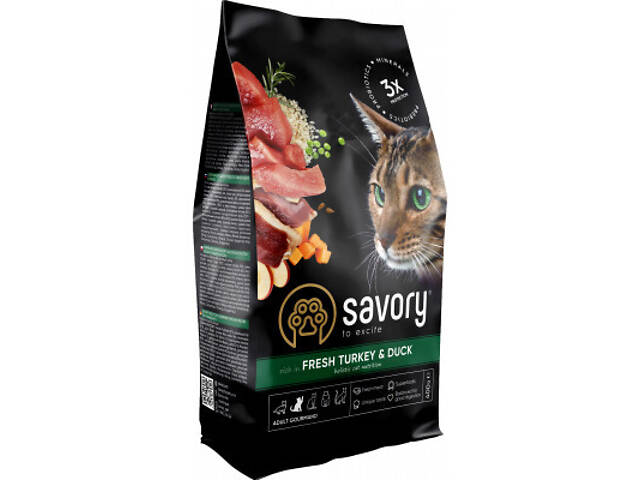 Сухий корм для кошек Savory Adult Cat Gourmand Fresh Turkey and Duck 400 г (4820232630044) - Фото 1