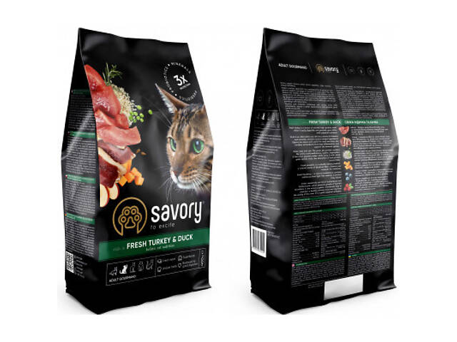 Сухий корм для кошек Savory Adult Cat Gourmand Fresh Turkey and Duck 400 г (4820232630044) - Фото 2