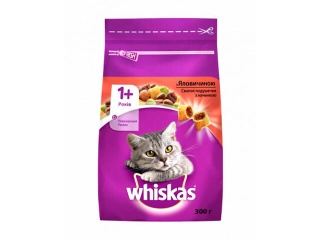 Сухий корм для кошек Whiskas з яловичиною 300 г (5998749144114/5900951014031) - Фото 1