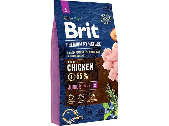 Сухий корм для цуценят і молодих собак дрібних порід Brit Premium Junior S зі смаком курки 8 кг (8595602526246) - Фото 1