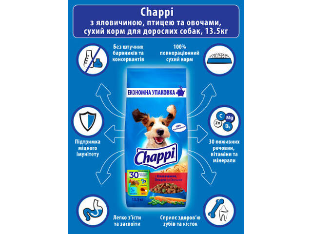 Сухий корм для собак Chappi з яловичиною, птицею та овочами 13.5 кг (5998749128350) - Фото 5