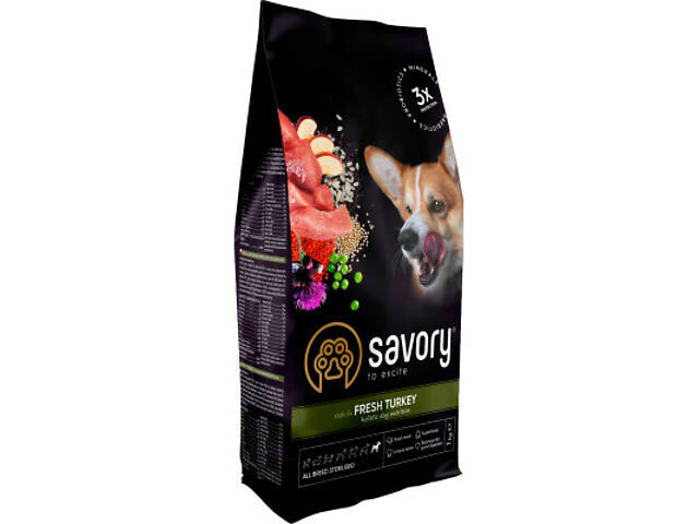 Сухий корм для собак Savory All Breed Sterilised rich in Fresh Turkey 1 кг (4820232631492) - Фото 1