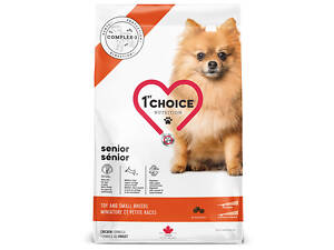 Сухой супер премиум корм для пожилых или малоактивных собак мини и малых пород 1st Choice Senior Toy and Small Сhicken к