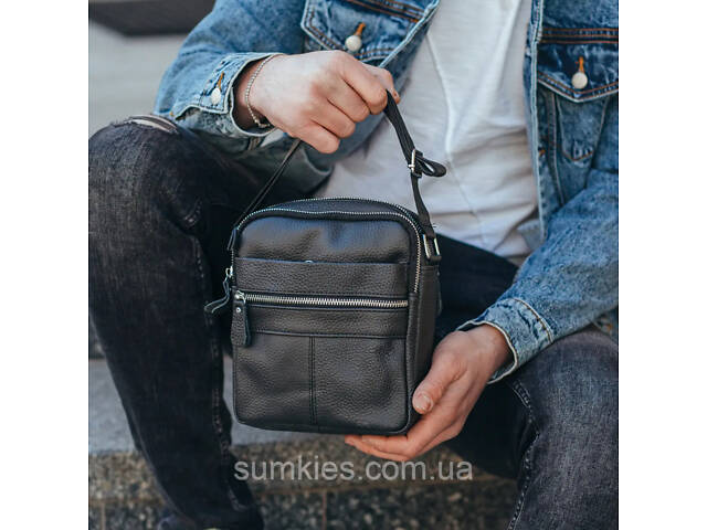 Сумка-барсетка чоловіча 19х22х5, месенджер через шкіряне плече Tiding Bag BON6165 чорний - Фото 4
