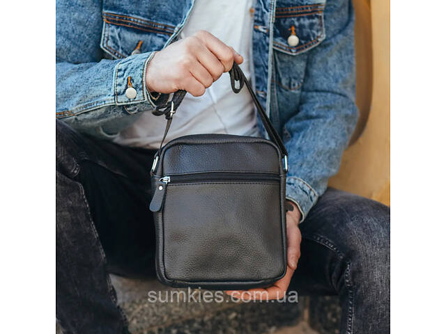Сумка-барсетка чоловіча 19х22х5, месенджер через шкіряне плече Tiding Bag BON6165 чорний - Фото 5