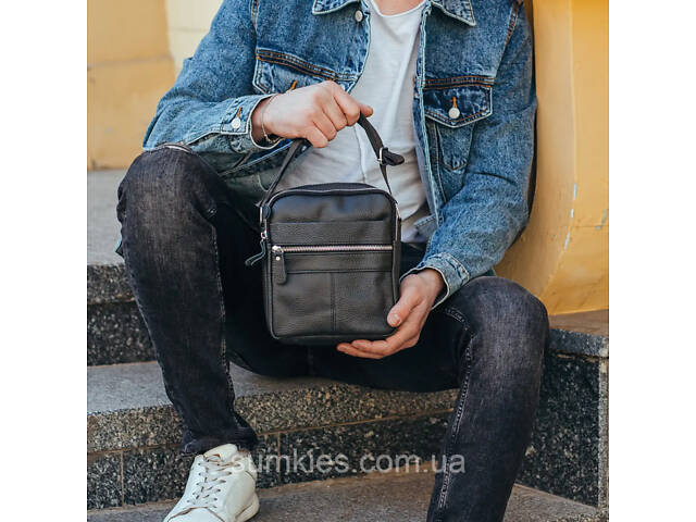 Сумка-барсетка чоловіча 19х22х5, месенджер через шкіряне плече Tiding Bag BON6165 чорний - Фото 6