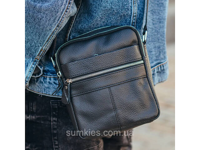 Сумка-барсетка чоловіча 19х22х5, месенджер через шкіряне плече Tiding Bag BON6165 чорний - Фото 7