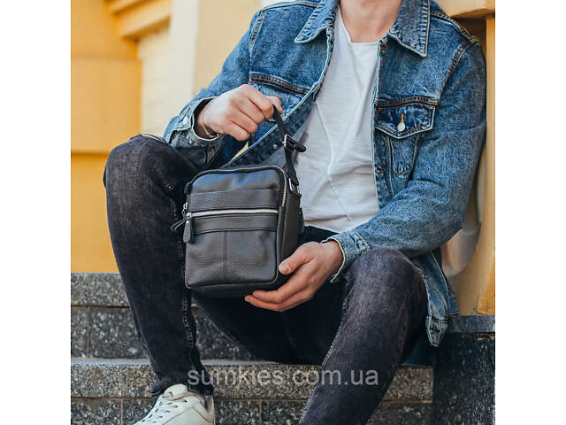 Сумка-барсетка чоловіча 19х22х5, месенджер через шкіряне плече Tiding Bag BON6165 чорний - Фото 10