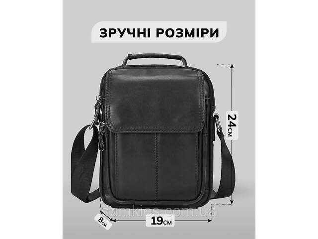 Сумка-барсетка чоловіча через плече 19х24х8, шкіряна сумочка планшет Tiding Bag TD-69291 чорна - Фото 3