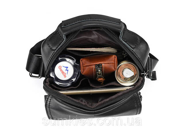 Сумка-барсетка чоловіча через плече 19х24х8, шкіряна сумочка планшет Tiding Bag TD-69291 чорна - Фото 4