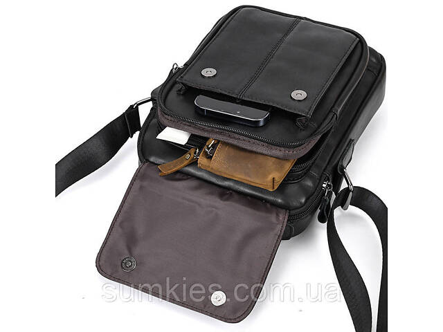 Сумка-барсетка чоловіча через плече 19х24х8, шкіряна сумочка планшет Tiding Bag TD-69291 чорна - Фото 5