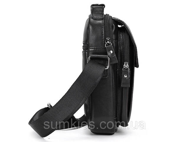 Сумка-барсетка чоловіча через плече 19х24х8, шкіряна сумочка планшет Tiding Bag TD-69291 чорна - Фото 7