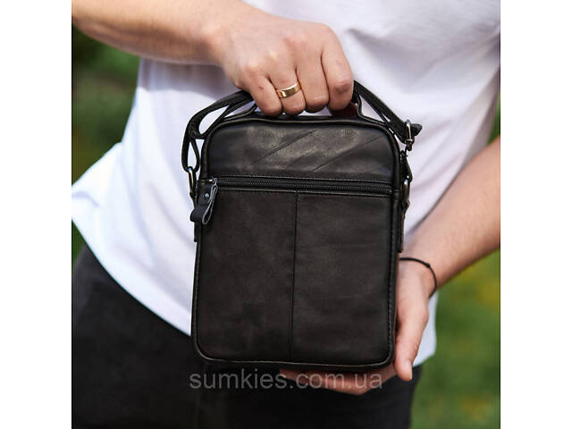Сумка-барсетка чоловіча через плече 19х24х8, месенджер шкіряний гладкий Tiding Bag TD-55467 чорний колір - Фото 7