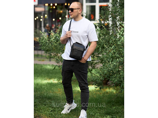 Сумка-барсетка чоловіча через плече 19х24х8, месенджер шкіряний гладкий Tiding Bag TD-55467 чорний колір - Фото 10