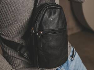 Сумка через плечо кожаная, сумка-слинг мужская SL014 (черная)