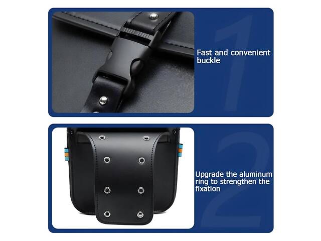 Сумка для мотоцикла RESTEQ 2 шт — мотосумки чорні з штучної шкіри 26х11,5х24 см, дорожні бокові сумки для байка - Фото 5