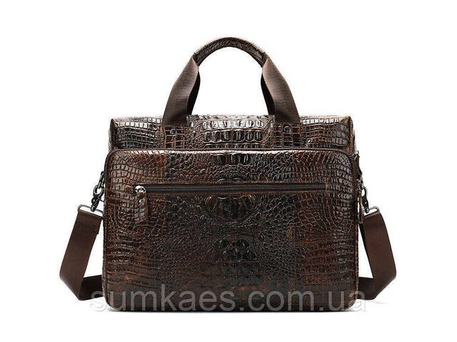 Сумка для ноутбука з тисненням під рептилію Vintage 14719 Коричнева - Фото 1