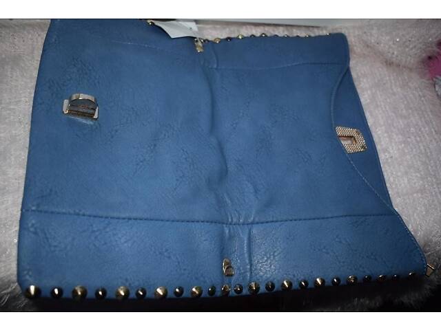 Сумка, клатч на цепочке с блоками синий с биркой - Фото 2