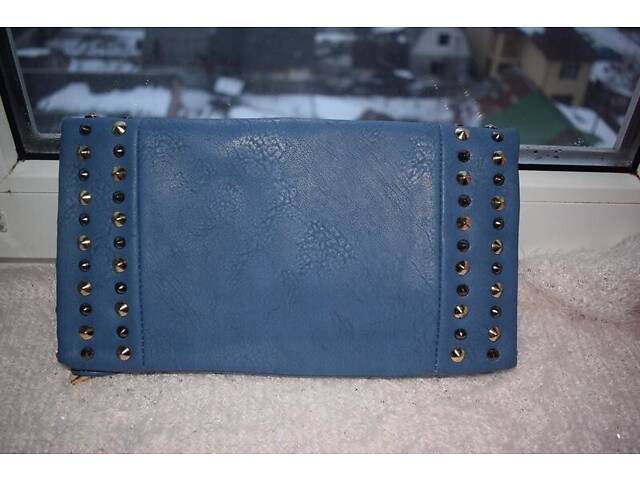 Сумка, клатч на цепочке с блоками синий с биркой - Фото 3