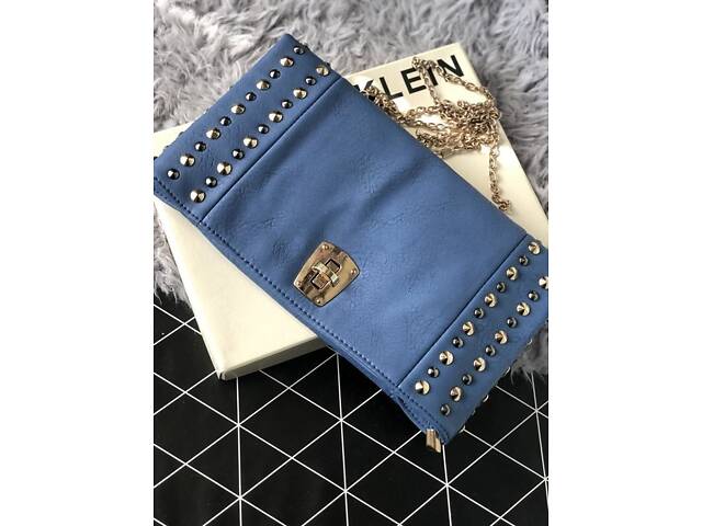 Сумка, клатч на цепочке с блоками синий с биркой - Фото 4