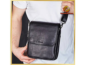 Сумка мессенджер мужская кожаная через плечо черная Tiding Bag