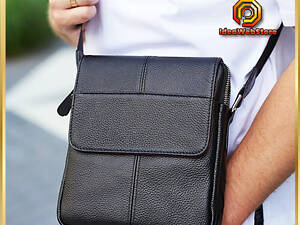 Сумка месенджер чорна чоловіча зі шкіри через плече Tiding Bag M1254A