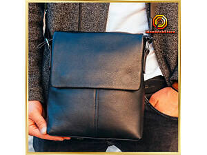 Сумка мессенджер черная мужская из кожи через плечо Tiding Bag