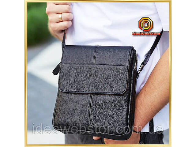 Сумка месенджер чорна чоловіча зі шкіри через плече Tiding Bag M1254A - Фото 1