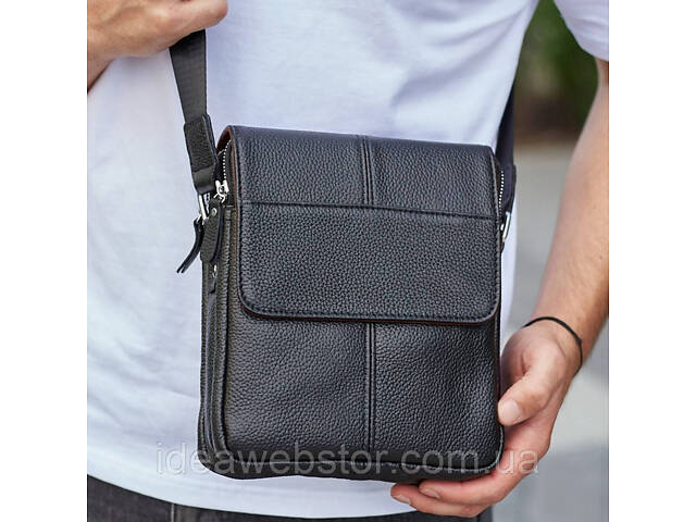 Сумка месенджер чорна чоловіча зі шкіри через плече Tiding Bag M1254A - Фото 2