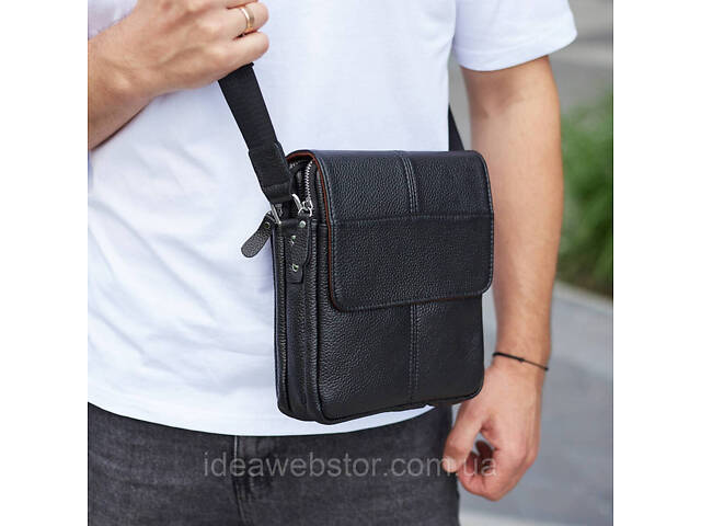 Сумка месенджер чорна чоловіча зі шкіри через плече Tiding Bag M1254A - Фото 9