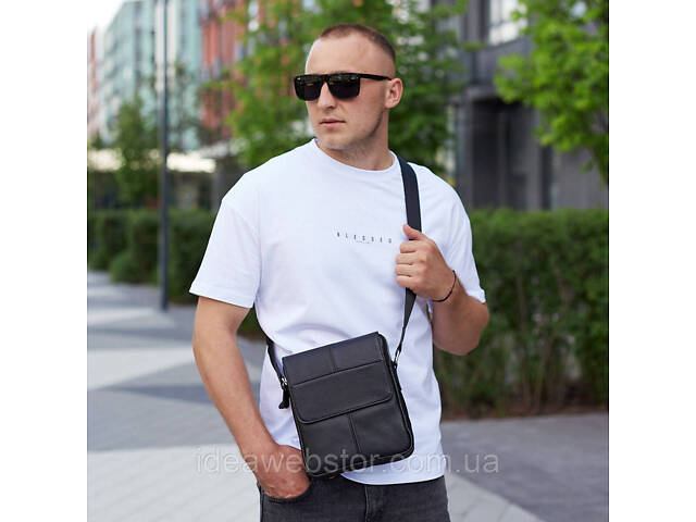 Сумка месенджер чорна чоловіча зі шкіри через плече Tiding Bag M1254A - Фото 3