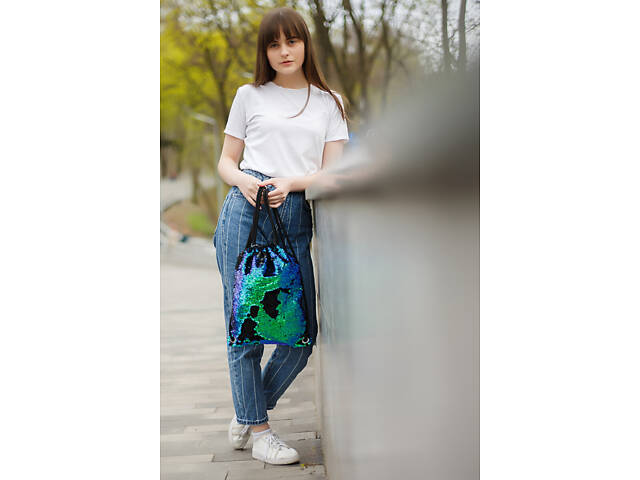 Сумка-мішок YES Black Sequins 557661 39х30 см зелена - Фото 3