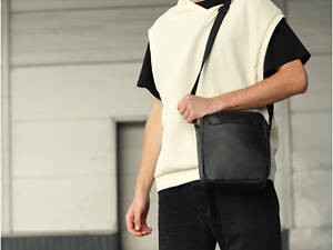 Сумка мессенджер черная из экокожи унисекс