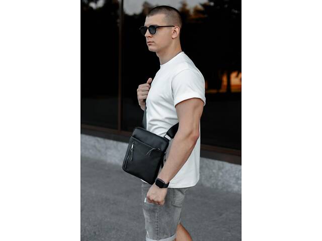 Сумка-мессенджер из натуральной кожи, сумка через плечо мужская Karter (черная) / artSD0055 - Фото 1