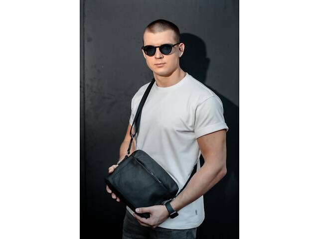 Сумка-мессенджер из натуральной кожи, сумка через плечо мужская Slide (черная) / artSD0073 - Фото 1