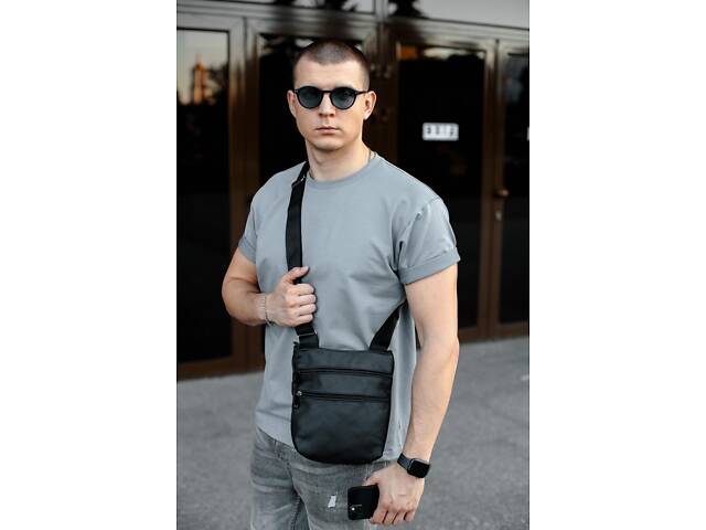 Сумка-мессенджер из натуральной кожи, сумка через плечо мужская SL029 (черная) / artSD0092 - Фото 1