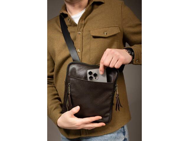 Сумка-мессенджер из натуральной кожи, сумка через плечо мужская Karter (коричневая) - Фото 1