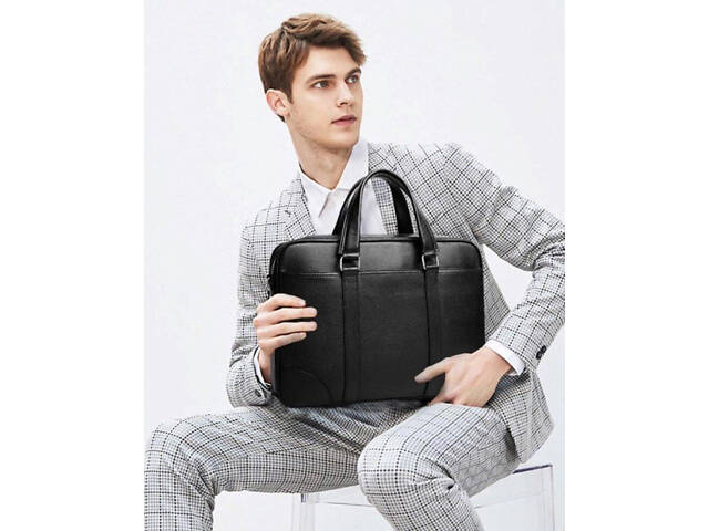 Сумка мужская кожаная деловая для ноутбука 13 14 черная 7A25-9904A - Фото 5