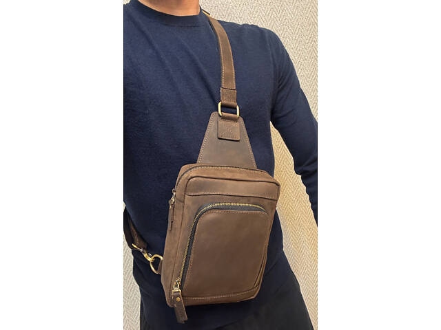 Сумка чоловіча шкіряна слінг SULLIVAN sms23(28) чорна Коричневий - Фото 2