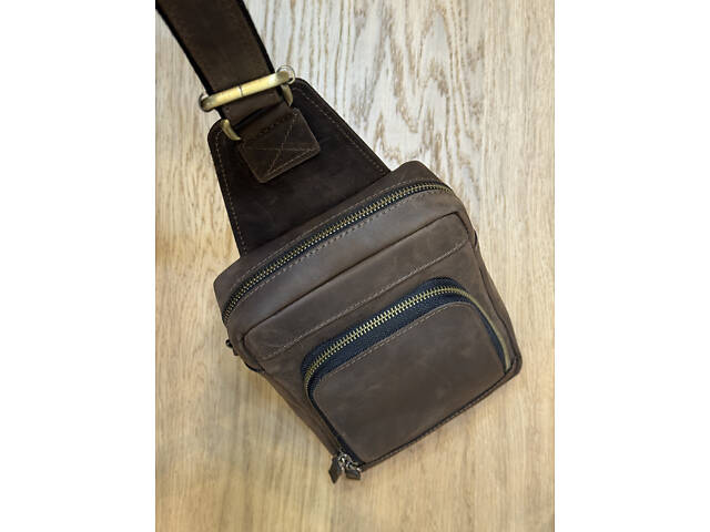 Сумка чоловіча шкіряна слінг SULLIVAN sms23(28) чорна Коричневий - Фото 3