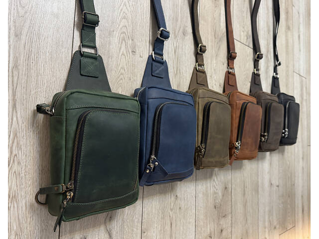 Сумка чоловіча шкіряна слінг SULLIVAN sms23(28) чорна Зелений - Фото 10
