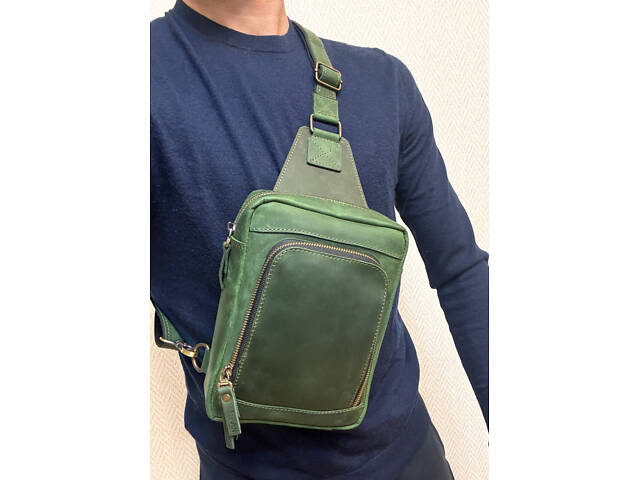 Сумка чоловіча шкіряна слінг SULLIVAN sms23(28) чорна Зелений - Фото 2