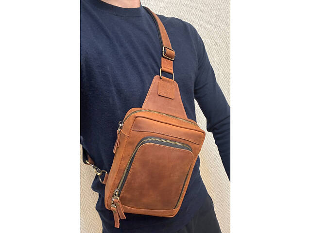 Сумка чоловіча шкіряна слінг SULLIVAN sms23(28) чорна Світло-коричневий - Фото 2