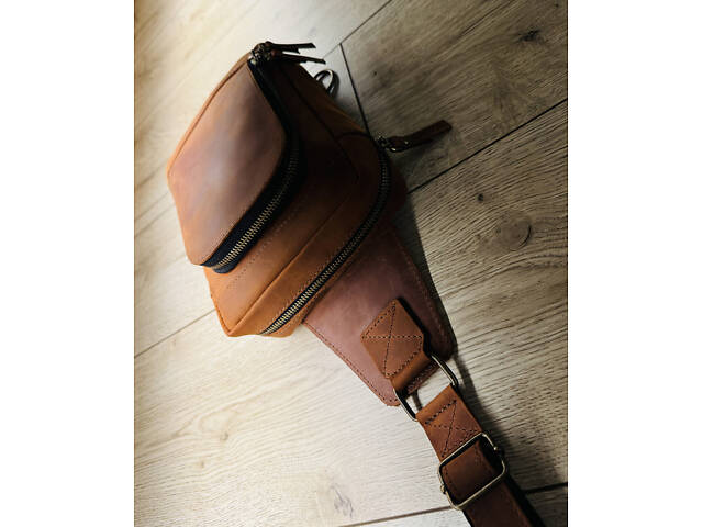 Сумка чоловіча шкіряна слінг SULLIVAN sms23(28) чорна Світло-коричневий - Фото 3