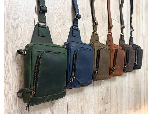 Сумка чоловіча шкіряна слінг SULLIVAN sms23(28) чорна Зелений - Фото 4