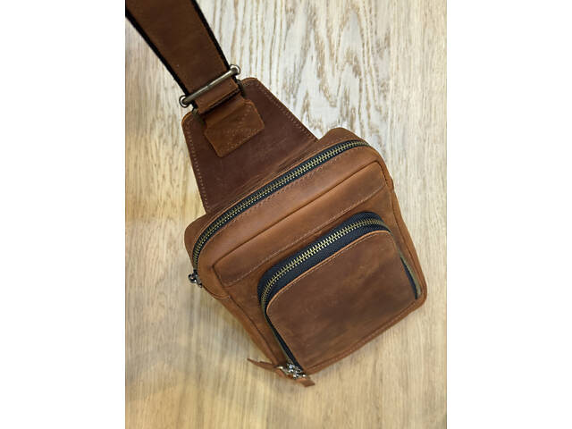 Сумка чоловіча шкіряна слінг SULLIVAN sms23(28) чорна Світло-коричневий - Фото 4